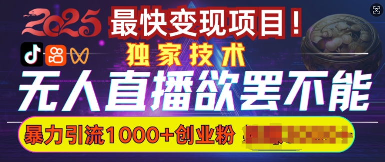 欲罢不能的无人直播引流，超暴力日引流1000+高质量精准创业粉-搞钱利器