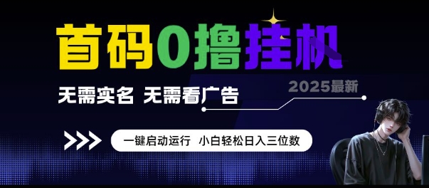 首码0撸挂G项目，无需实名无需看广告 一键启动运行，小白轻松日入三位数【揭秘】-搞钱利器