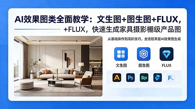 AI效果图类全面教学：文生图+图生图+FLUX，快速生成家具摄影棚级产品图-搞钱利器