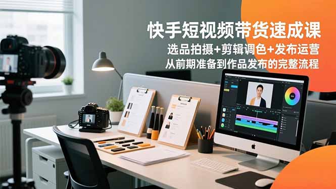 快手短视频带货速成课，选品拍摄+剪辑调色+发布运营，从前期准备到作品发布的完整流程-搞钱利器