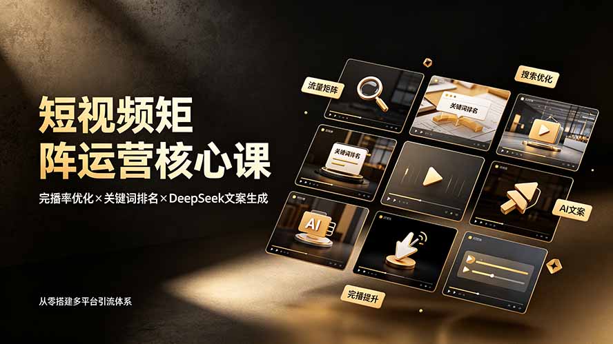 短视频矩阵运营核心课：完播率优化×关键词排名×DeepSeek文案生成，从零搭建多平台引流体系-搞钱利器