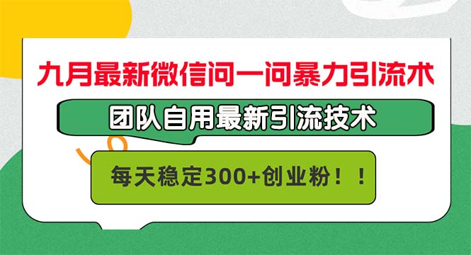 九月最新微信问一问暴力引流术，团队自用引流术，每天稳定300+创…-搞钱利器