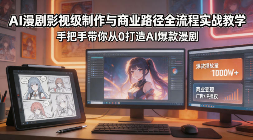 AI漫剧影视级制作与商业路径全流程实战教学，手带你从0打造AI爆款漫剧-搞钱利器