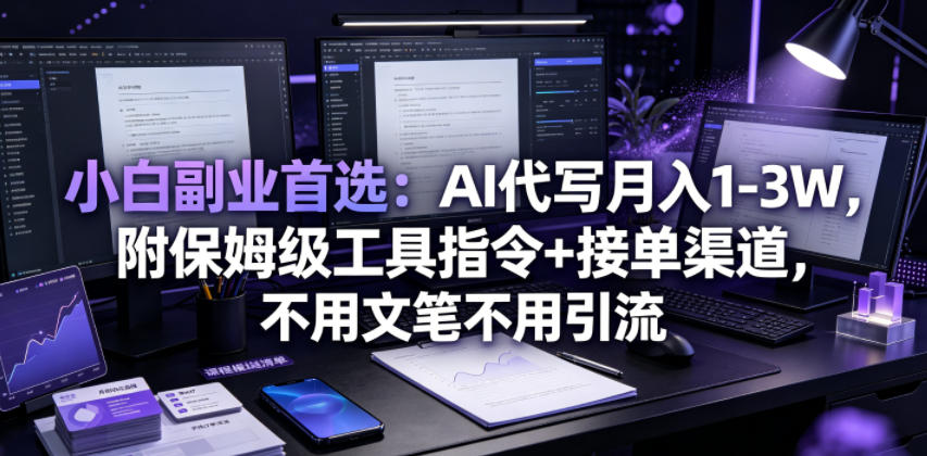 小白副业首选：AI代写月入1-3W，附保姆级工具指令+接单渠道，不用文笔不用引流【揭秘】-搞钱利器