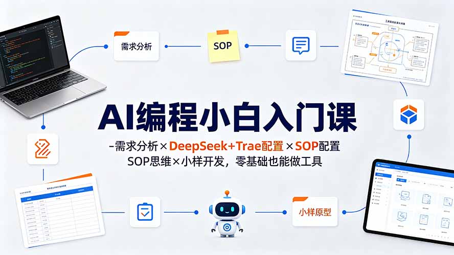 AI编程小白入门课-需求分析×DeepSeek+Trae配置×SOP思维×小样开发，零基础也能做工具-搞钱利器