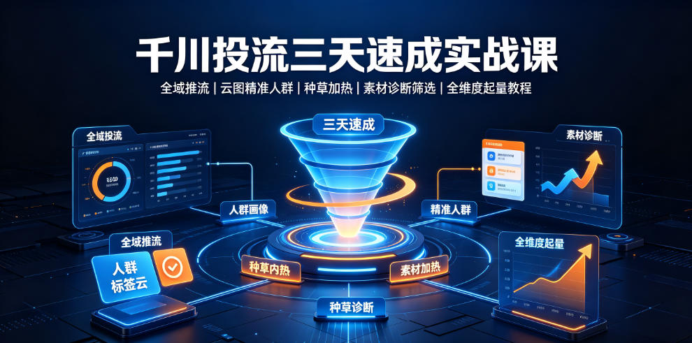 千川投流三天速成实战课｜全域推流、云图精准人群、种草加热、素材诊断筛选全维度起量教程-搞钱利器