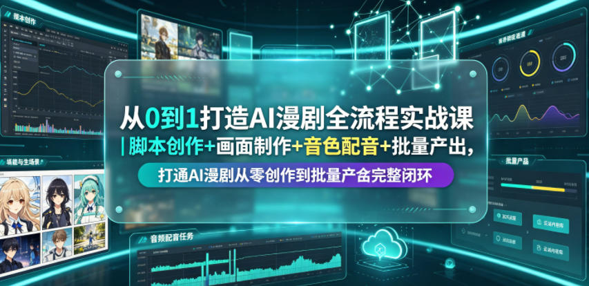 从0到1打造AI漫剧全流程实战课｜脚本创作+画面制作+音色配音+批量产出，打通AI漫剧从零创作到批量量产完整闭环-搞钱利器