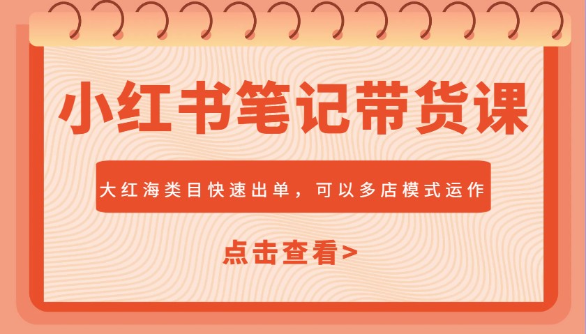 小红书笔记带货课，大红海类目快速出单，市场大，可以多店模式运作-搞钱利器