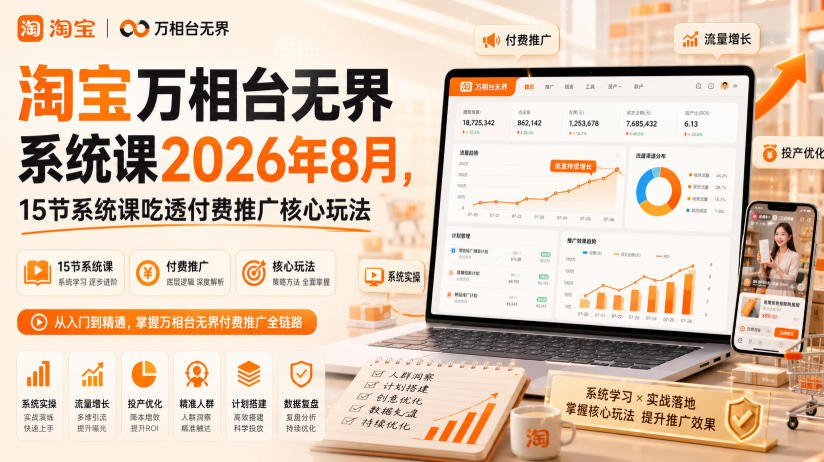 淘宝万相台无界系统课2026年8月，15节系统课吃透付费推广核心玩法-搞钱利器