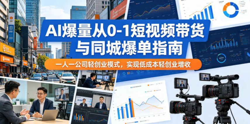 AI爆量从0-1短视频带货与同城爆单指南，一人一公司轻创业模式，实现低成本轻创业增收-搞钱利器