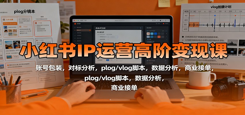 小红书IP运营高阶变现课：账号包装，对标分析，plog/vlog脚本，数据分析，商业接单-搞钱利器
