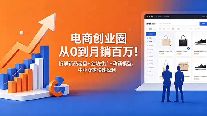 电商创业圈从0到月销百万！拆解新品起盘+全站推广+动销模型，中小卖家快速盈利-搞钱利器