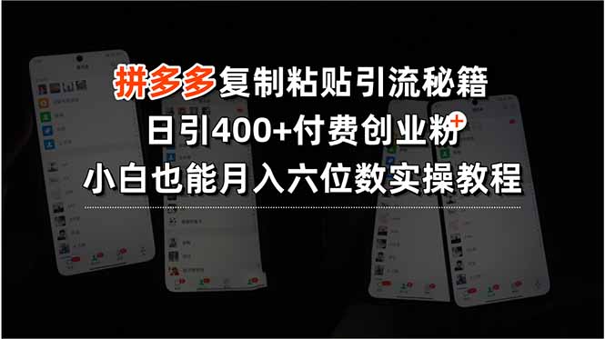 拼多多复制粘贴引流秘籍，日引400+付费创业粉，小白也能月入六位数实操…-搞钱利器