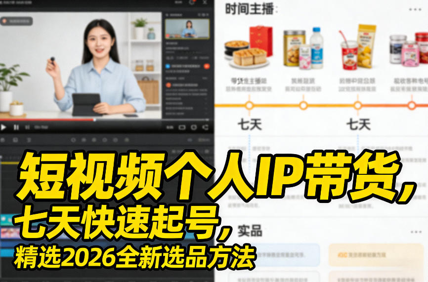 短视频个人IP带货，七天快速起号，精选2026全新选品方法-搞钱利器