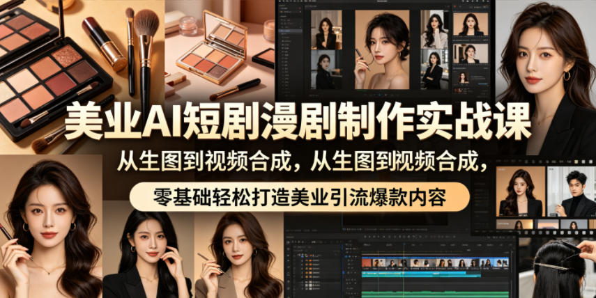 美业AI短剧漫剧制作实战课，从生图到视频合成，零基础轻松打造美业引流爆款内容-搞钱利器
