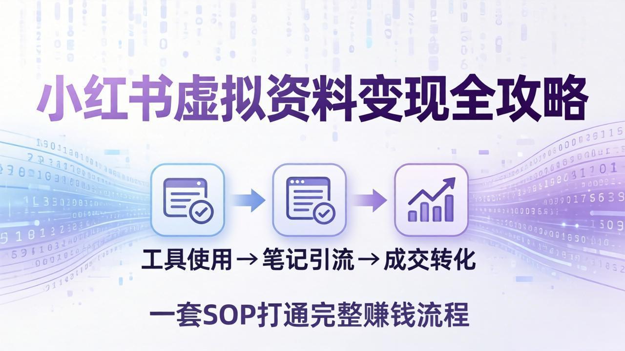 小红书虚拟资料变现全攻略：从工具使用到笔记引流成交，一套 SOP 打通完整赚钱流程-搞钱利器