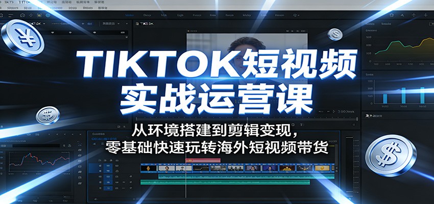 TIKTOK短视频实战运营课：从环境搭建到剪辑变现，零基础快速玩转海外短视频带货-搞钱利器