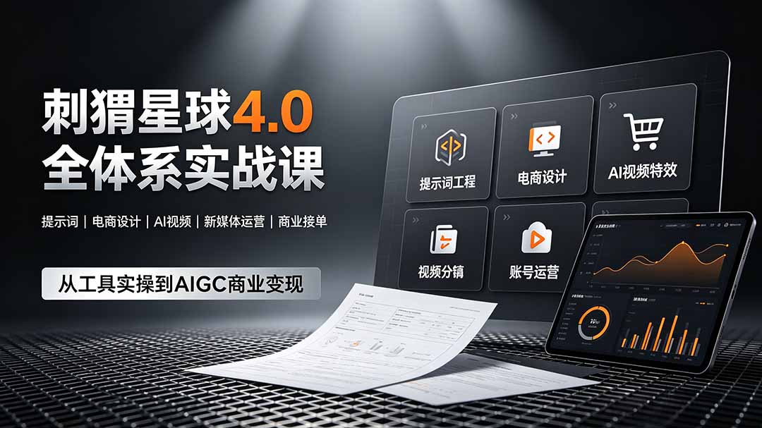 刺猬星球4.0全体系实战课，覆盖提示词工程、电商设计、AI视频特效与新媒体运营，一站式掌握AIGC商业核心技能-搞钱利器