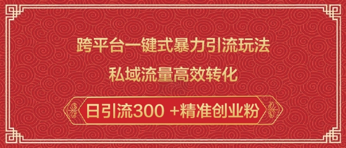 跨平台一键式暴力引流玩法，私域流量高效转化日引流300 +精准创业粉-搞钱利器