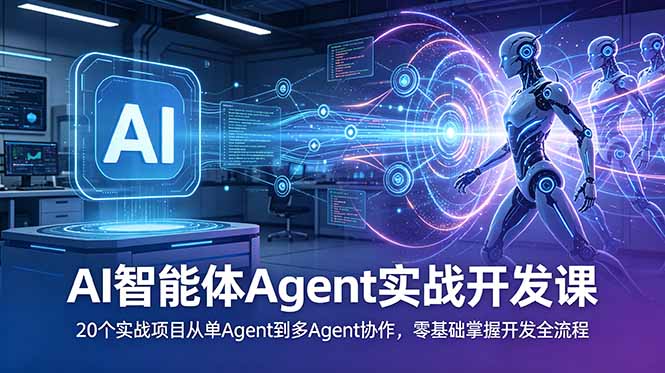 AI智能体Agent实战开发课：20个实战项目从单Agent到多Agent协作，零基础掌握开发全流程-搞钱利器