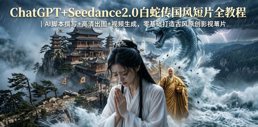 ChatGPT+Seedance2.0白蛇传国风短片全教程｜AI脚本撰写+高清出图+视频生成，零基础打造古风原创影视短片-搞钱利器