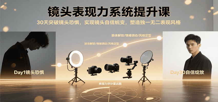 镜头表现力系统提升课，30天突破镜头恐惧实现自信蜕变，塑造独一无二表现风格-搞钱利器
