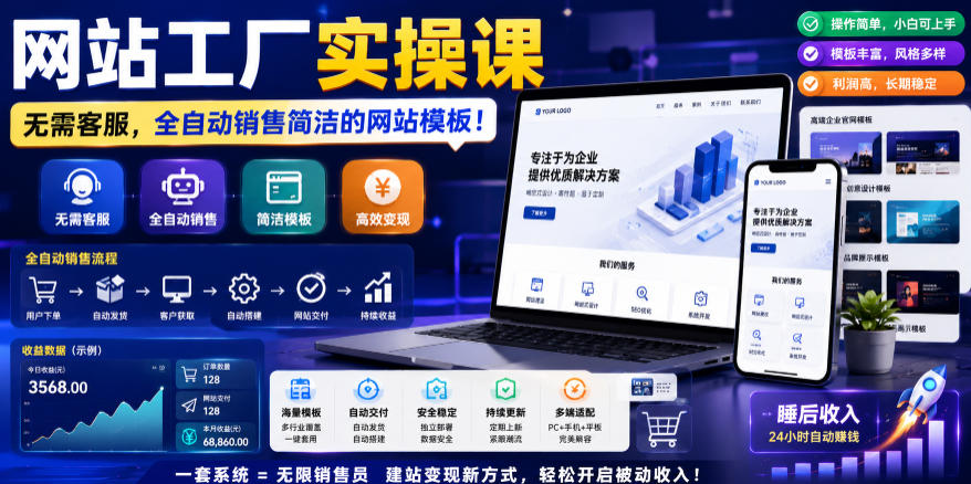 网站工厂实操课，无需客服，网站模板自动赚钱！【原创双语字幕】-搞钱利器