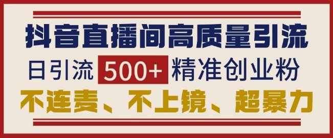 抖音直播间引流创业粉，无需连麦、不用上镜、超暴力，日引流500+高质量精准创业粉-搞钱利器