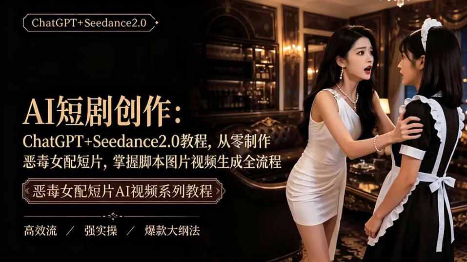 AI短剧从零创作实战课｜ChatGPT脚本撰写+Seedance2.0视频生成，恶毒女配短剧全流程教程-搞钱利器