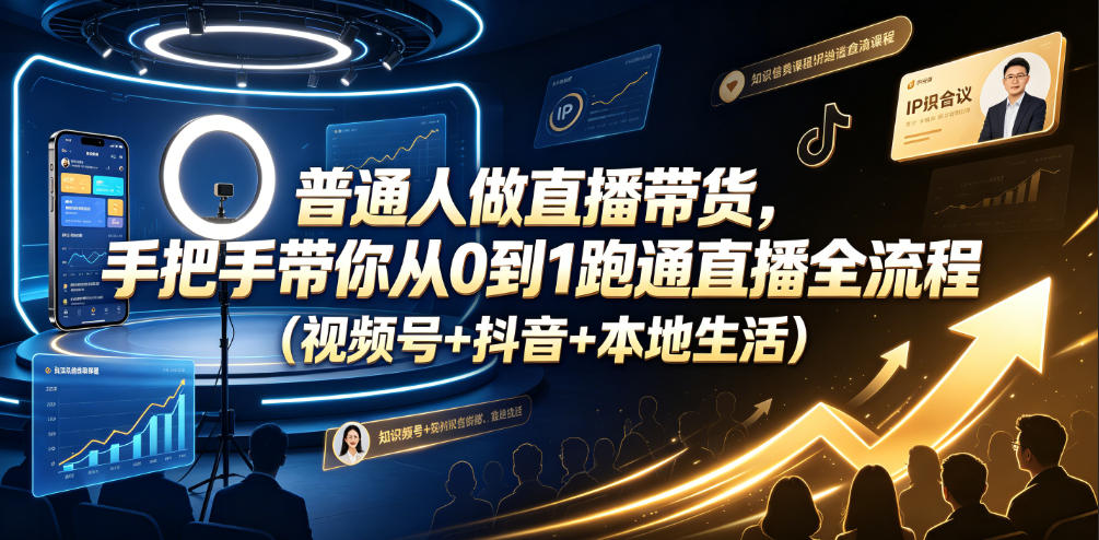 普通人做直播带货，手把手带你从0到1跑通直播全流程(视频号+抖音+本地生活)-搞钱利器