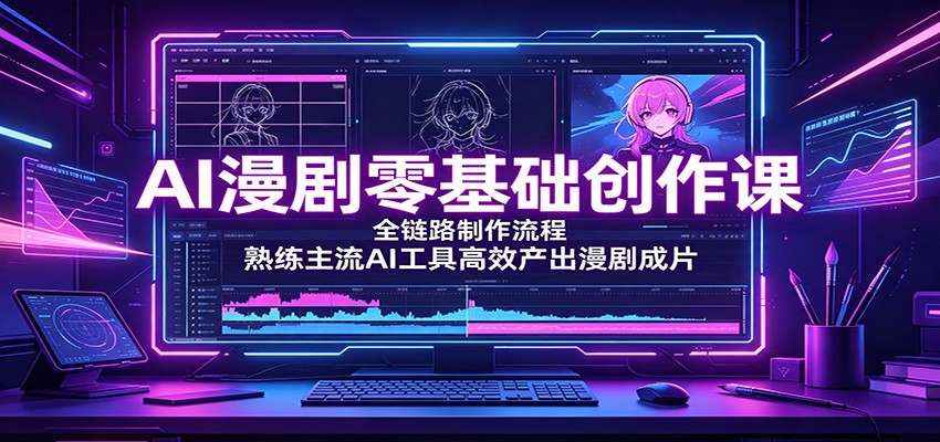 AI漫剧零基础创作课：全链路制作流程，熟练主流AI工具高效产出漫剧成片-搞钱利器
