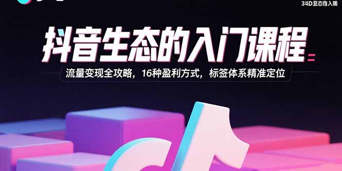 抖音生态的入门课程：流量变现全攻略，16种盈利方式，标签体系精准定位-搞钱利器