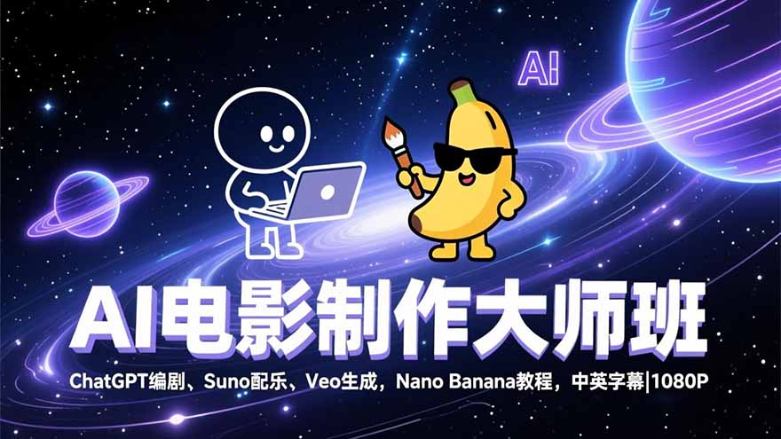 AI电影制作大师班：ChatGPT编剧、Suno配乐、Veo生成，Nano Banana教程，中英字幕|1080P-搞钱利器