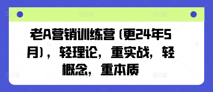 老A营销训练营(更25年10月)，轻理论，重实战，轻概念，重本质-搞钱利器