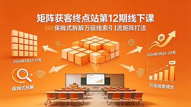 矩阵获客终点站第12期线下课 2026年5月22-23号 保姆式拆解万级线索引流矩阵打法-搞钱利器