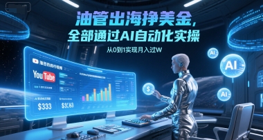 油管出海挣美金，全部通过AI自动化实操，从0到1实现月入过W-搞钱利器