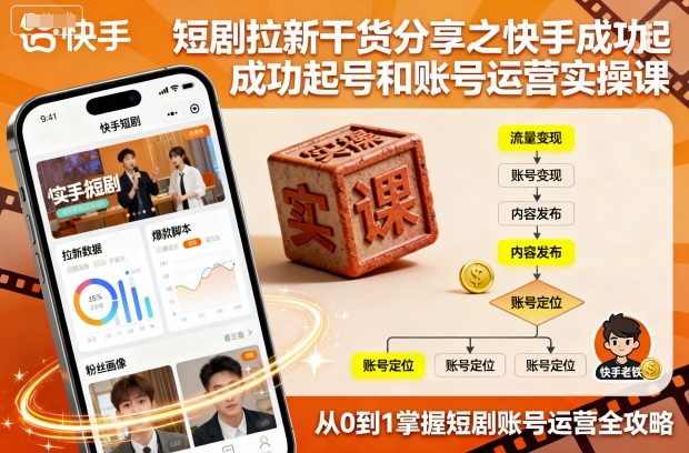 短剧拉新干货分享之快手成功起号和账号运营实操课-搞钱利器