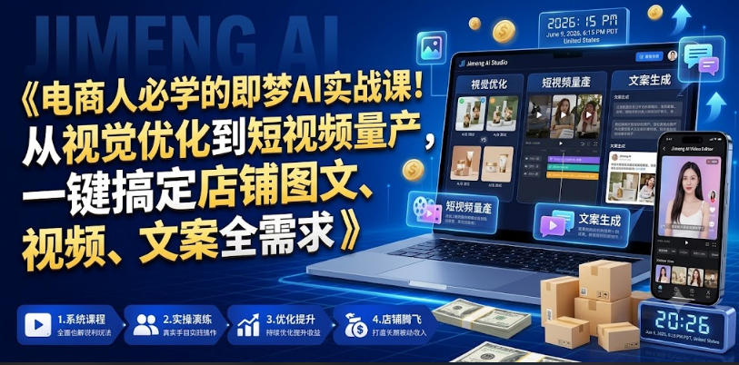 电商人必学的即梦AI实战课！从视觉优化到短视频量产，一键搞定店铺图文、视频、文案全需求-搞钱利器