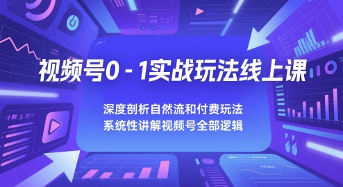 视频号0-1实战玩法线上课，深度剖析自然流和付费玩法，统性讲解视频号全部逻辑-搞钱利器