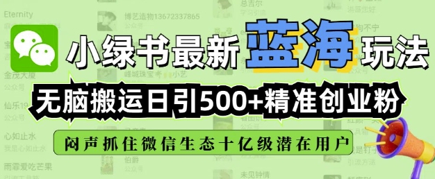 小绿书无脑搬运引流，全自动日引500精准创业粉，微信生态内又一个闷声发财的机会-搞钱利器
