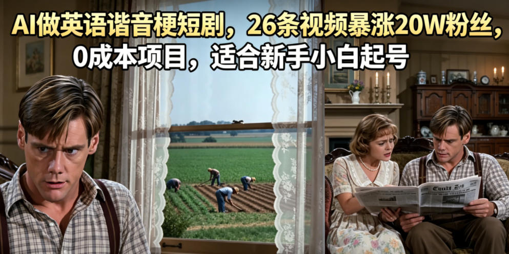 AI做英语谐音梗短剧，26条视频暴涨20W粉丝，0成本项目，适合新手小白起号-搞钱利器
