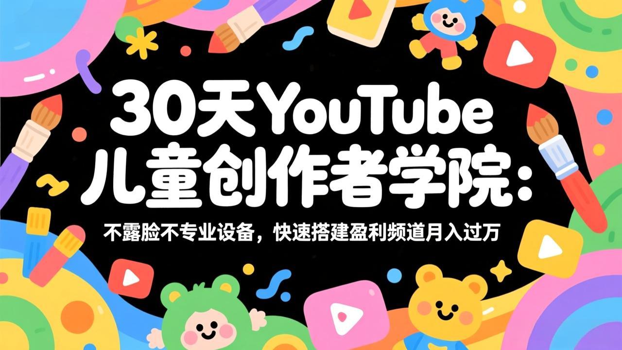 30天YouTube儿童创作者学院：不露脸不专业设备，快速搭建盈利频道月入过万-搞钱利器