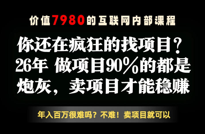 26年请不要疯狂的找项目了，卖项目远比你想象的暴利，你也可以月入10W+【揭秘】-搞钱利器