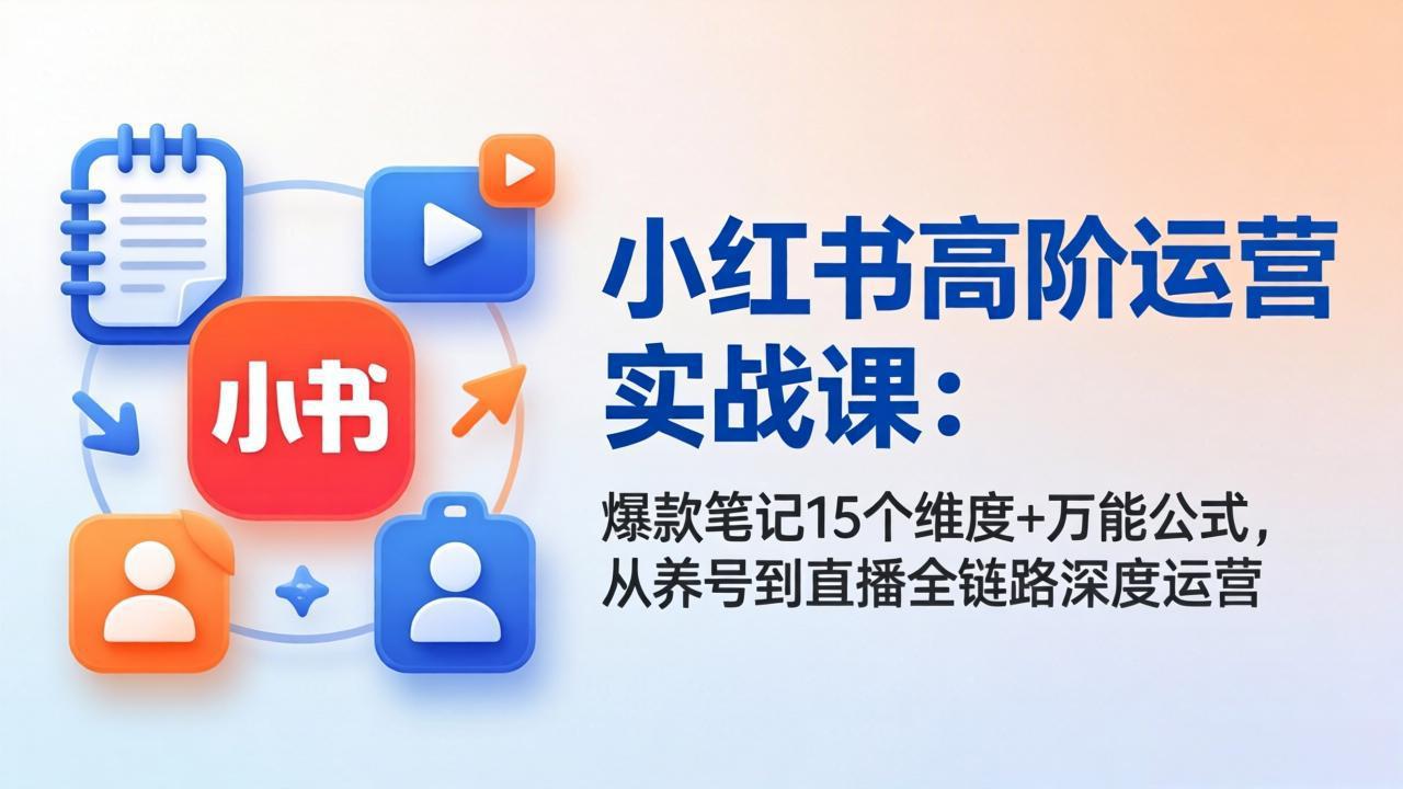 小红书高阶运营实战课：爆款笔记15个维度+万能公式，从养号到直播全链路深度运营-搞钱利器