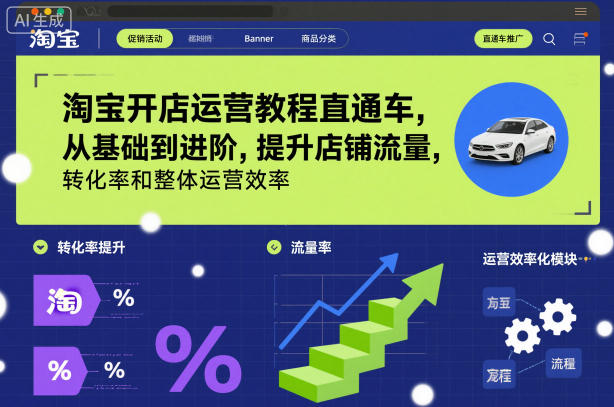 淘宝开店运营教程直通车，从基础到进阶，提升店铺流量，转化率和整体运营效率(更新26年4月10日)-搞钱利器