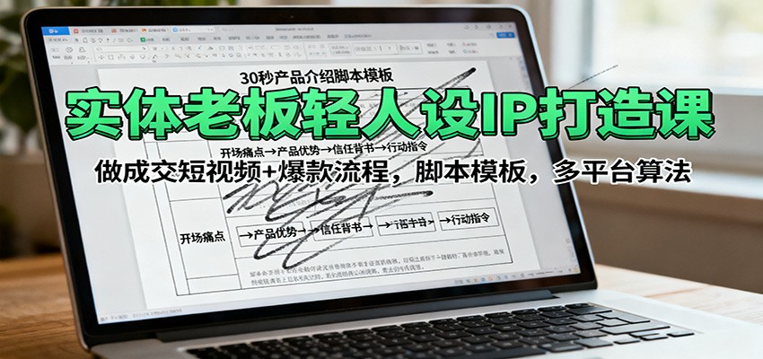 实体老板轻人设IP打造课：做成交短视频+爆款流程，脚本模板，多平台算法-搞钱利器