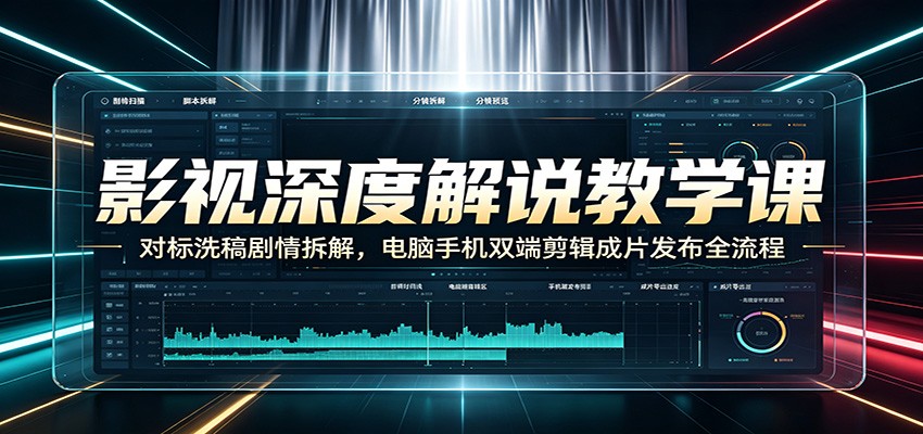 影视深度解说教学课：对标洗稿剧情拆解，电脑手机双端剪辑成片发布全流程-搞钱利器
