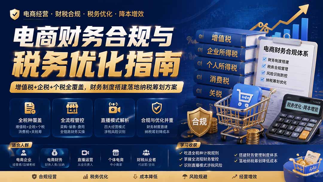 电商财务合规与税务优化指南：增值税+企税+个税全覆盖，财务制度搭建落地纳税筹划方案-搞钱利器