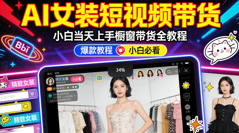 AI女装短视频橱窗带货：小白零门槛当天上手，高佣金爆款轻松賺！-搞钱利器