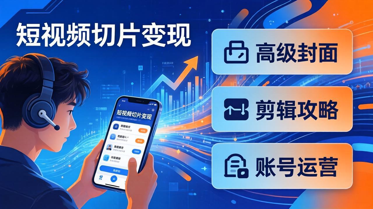 短视频切片变现速成班2.0:高级封面+剪辑攻略+账号运营,0基础小白快速入局副业-搞钱利器